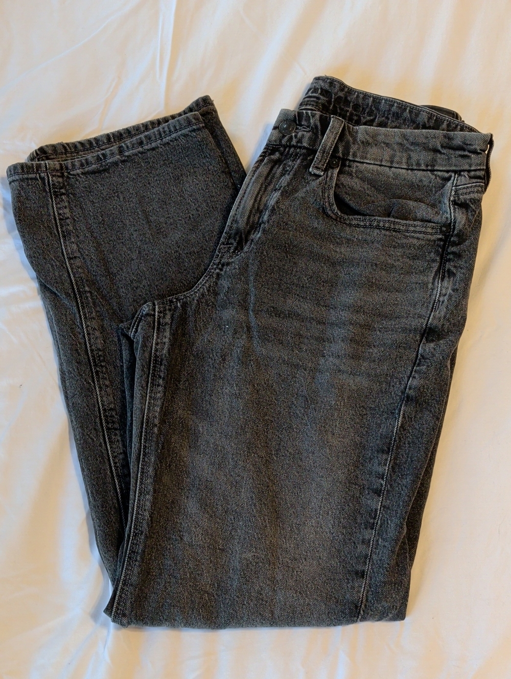 American Eagle Outfitters Washed Black Denim Straight Leg Stretch Jeans - 8 Long